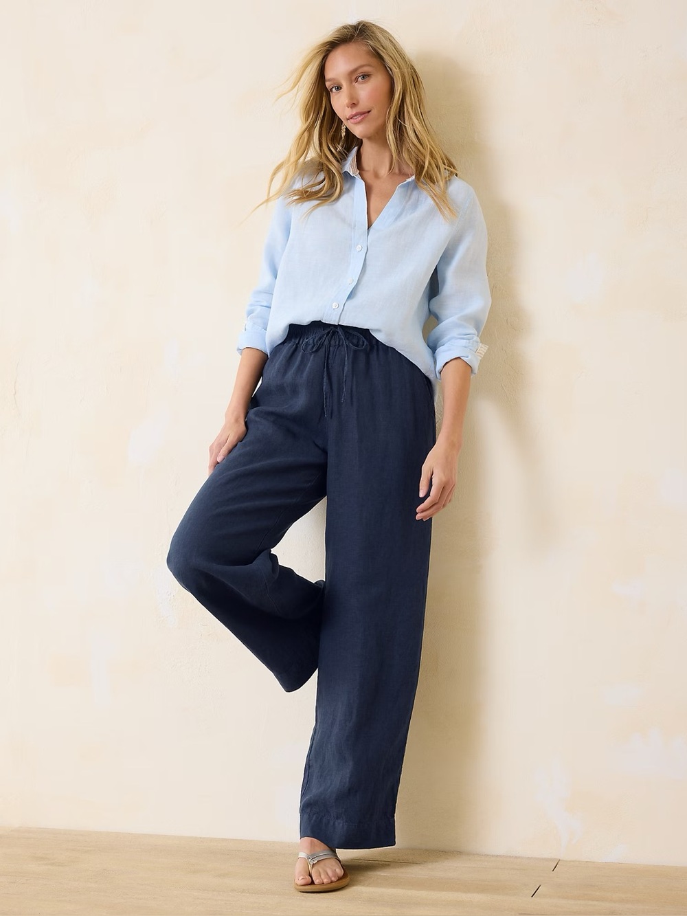 Tommy Bahama 100% Linen Two Palms Easy Pant Island Navy Blue Size Large